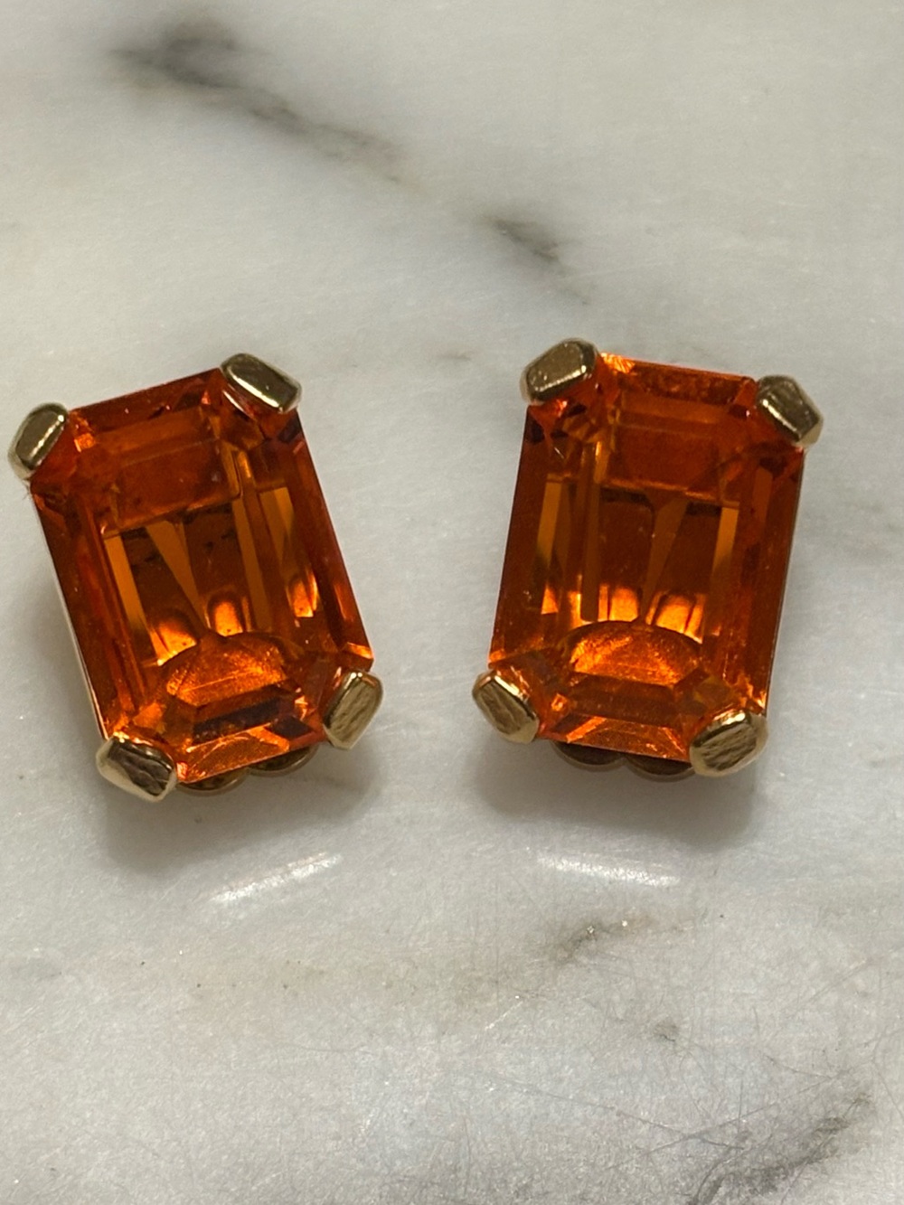 Swarovski Orange Emerald-Cut Clip On Earrings